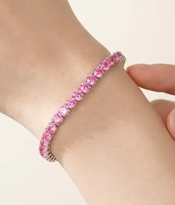 Tennis bracelet worn on a wrist